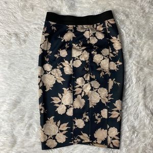 2/40.  Black and Pink Rose Print Midi Skirt